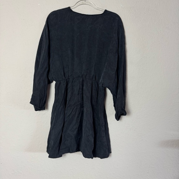 Zara Black Long Dolman Sleeve Mini Dress Gathered V Neck - Picture 6 of 9